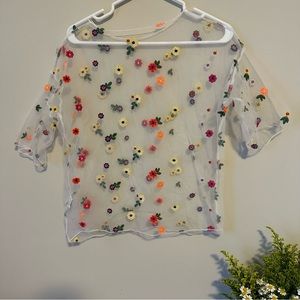 SHEER FLORAL EMBROIDERY TOP_SIZE S